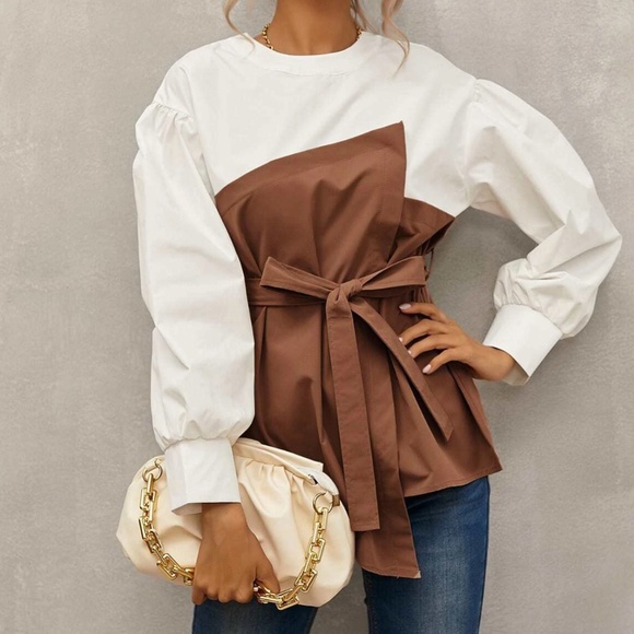 Tops - Classic Color Block Oversized Asymmetrical Top